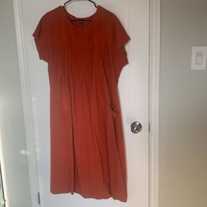 Shein Emery Rose drop waist linen dress with side pockets, rust coloured